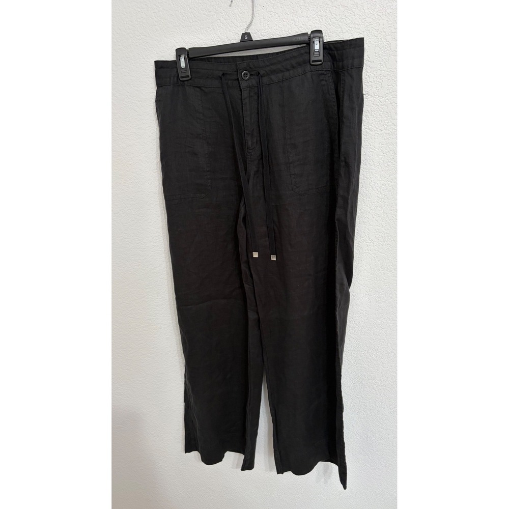 Lauren Ralph Lauren Womens Black Linen Wide Leg Drawstring Pants Size‎ 12